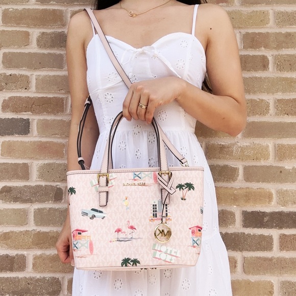 Michael Kors Jet Set XS Carryall Tote Crossbody Light Powder Blush Pink MK Miami - Picture 5 of 5